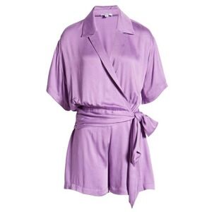 BTFL-LIFE Faux Wrap Short Sleeve Romper in Purple Size Medium- NWT